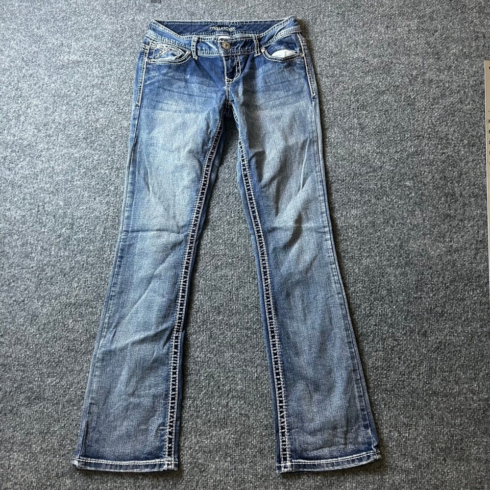 Maurices Jeans Womens Size 3/4 REG Blue Bootcut Embellished Pocket Stretch Denim
